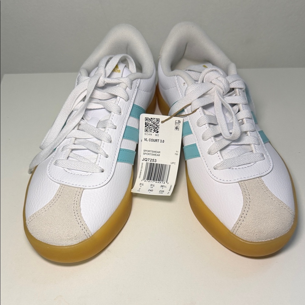 Adidas Women's White and Blue Sneakers